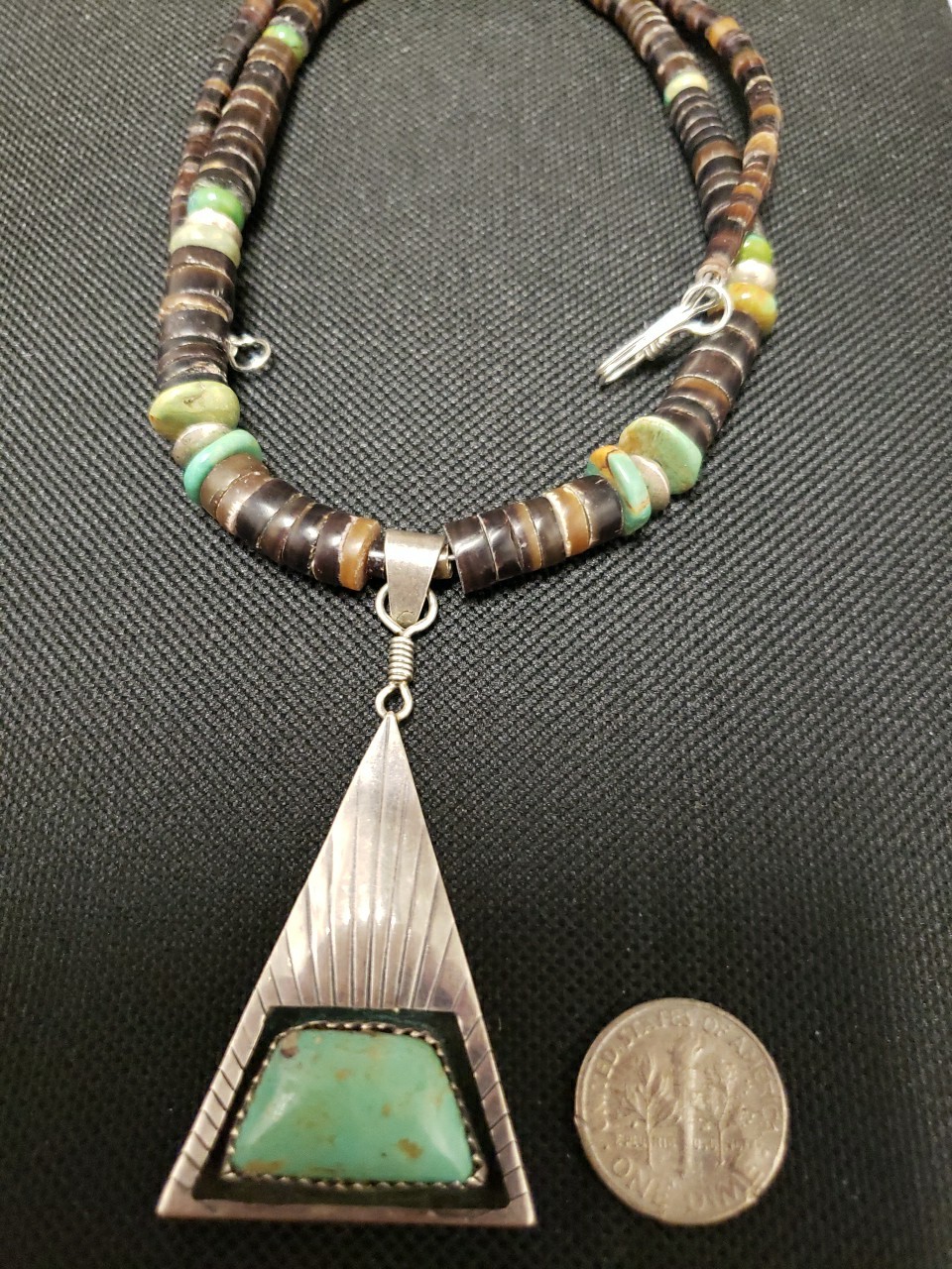 UNISEX 20"🖐 HAND MADE NATIVE AMERICAN STERLING SILVER & TURQUOISE  NECKLACE. image 4