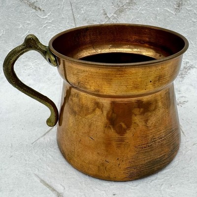 Vintage Hammered Copper Pot/Mug Brass Handle Erzincanlilar Hand Made 3.25 x 4.5 