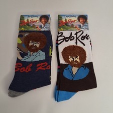 2 Pair of Bob Ross "Joy of Painting" Crew Socks Size M 7-12, W 8-14. New with ta