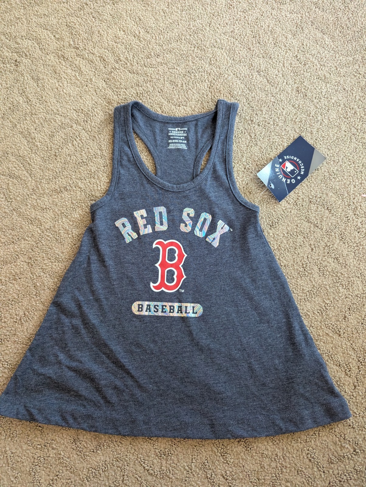 New MLB baseball Red Sox girls XS tank top gray holographic