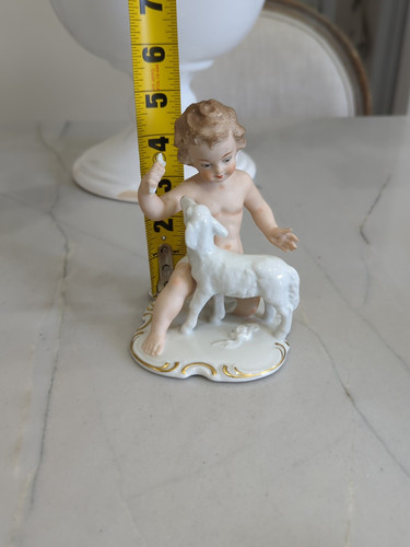 Estatuillas de porcelana vintage Alemania cordero querubín putti 1764 1405 - Imagen 7 de 7