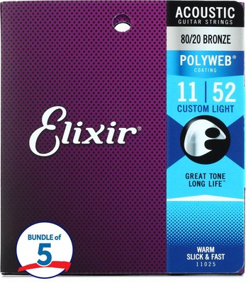 Elixir Strings 11025 Polyweb 80/20 Bronze Acoustic Guitar Strings - .011-.052
