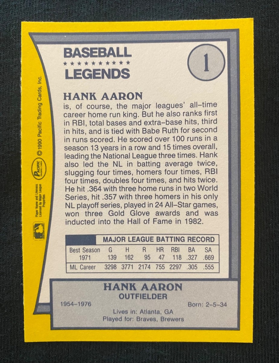 1990 Pacific Baseball Legends - Hank Aaron #1/Silver Border | eBay