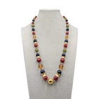 Vintage Multicolor Beaded Necklace Gold tone Estate Costume Jewelry 28"