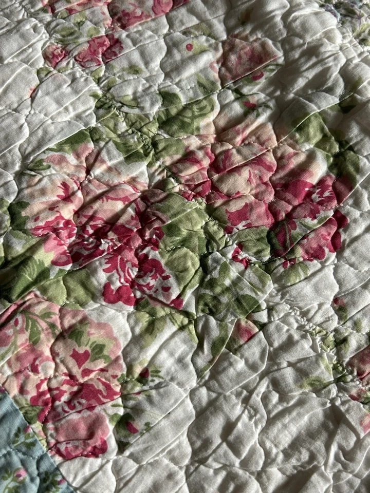 Travesseiro floral chique chique chique rosas azuis acolchoado patchwork babados padrão - Imagem 3 de 4