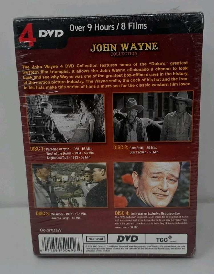 John Wayne Collection 4-DVD Box Set 8 Films Westerns Movies 2008 NEW Sealed - Image 4 of 4
