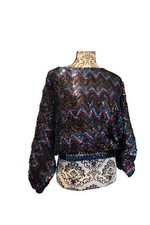 Vintage 70s Women  s OS Black Sequin Batwing Disco Glam Party Shirt Top Zig Zag