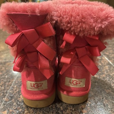 UGG Girls Bailey Bow Boots 11 Red Suede Pull On Winter Ankle Classic Fit Boots