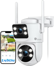 Telecamera Wi-Fi Esterno Doppio Obbiettivo, PTZ Videocamera 2.4/5Ghz NVR, Auto-T