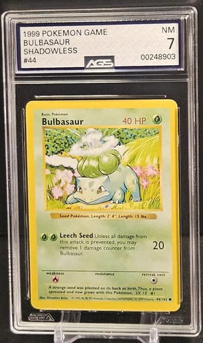 AGS 7 ▪︎ Bulbasaur  #44/102 ▪︎ 1999 Pokémon Base Set ▪︎ Shadowless
