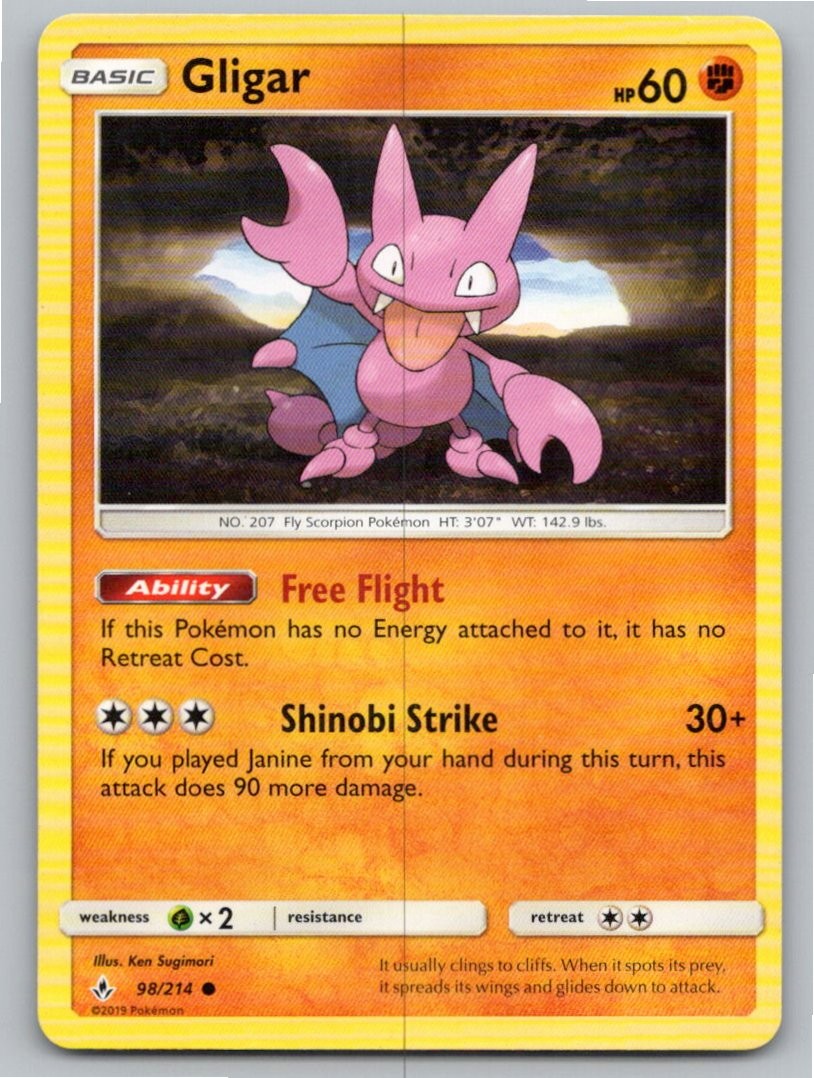2019 POKEMON GLIGAR UNBROKEN BONDS 98/214 C LP A85614 FREE S&H