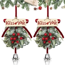 2 PCS Christmas Mistletoe Decoration Artificial Mistletoe Hanging Ornament Ki...