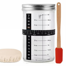 40 Oz. Sourdough Starter Kit with Glass Jar, Thermometer Strips, Breathable Cove