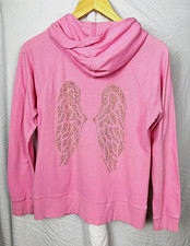 Victoria's Secret Pink M Full Zip Hooded Fleece Hoodie Rhinestone Angel Wings