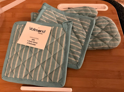 Vollmond 3 pc  KITCHEN SET. 2 POT HOLDERS & 1 OVEN MITT,  Aqua