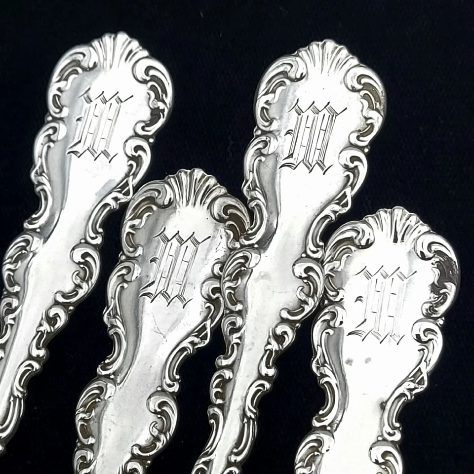 Lote de 4 tenedores de ensalada individuales de plata esterlina Luis XV Whiting con mono 6 1/8" Foto 3 de 4