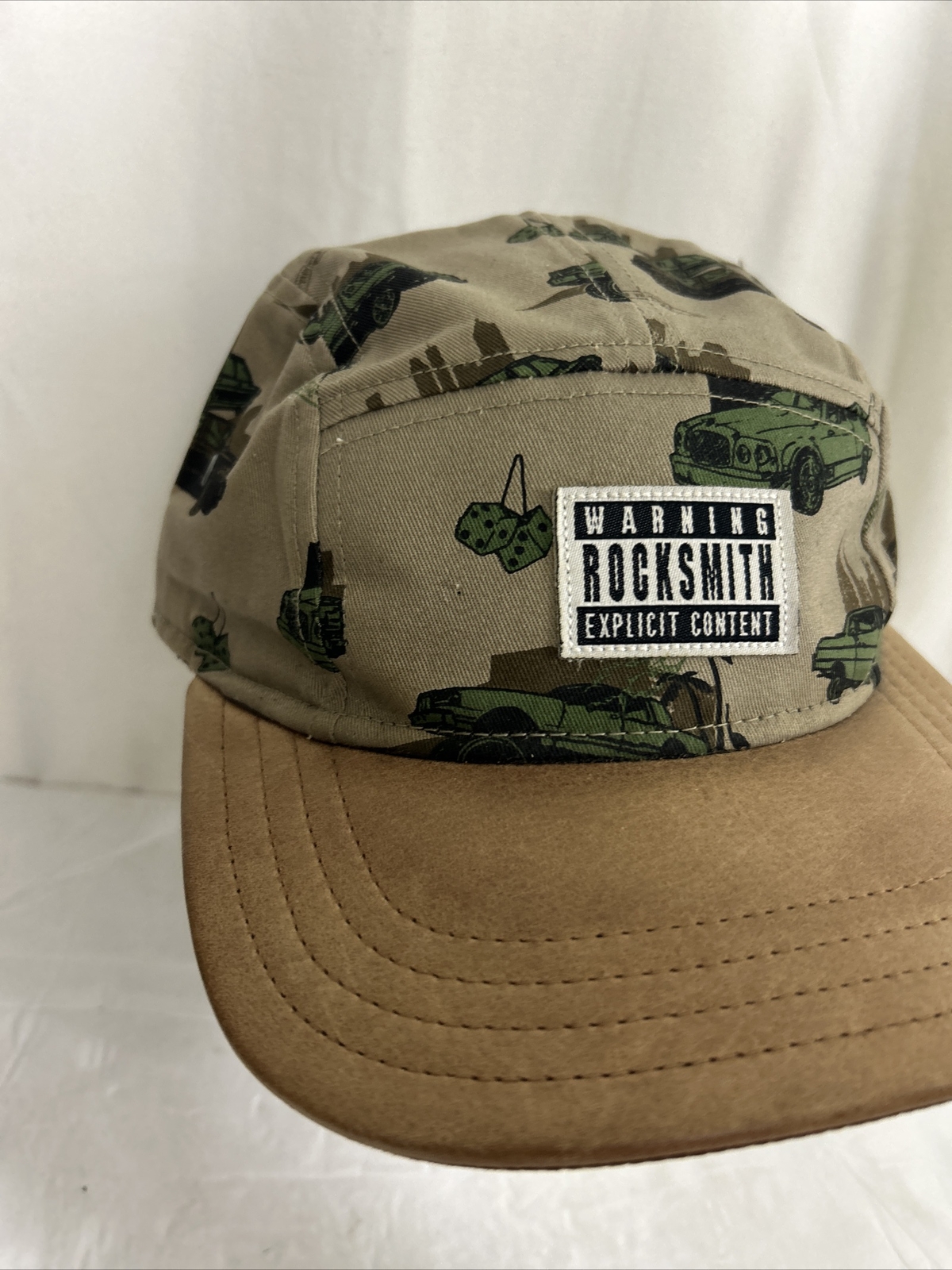 Rocksmith 5 Panel Strapback Hat Beige Leather Bri… - image 5