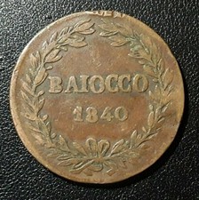 VATICAN ET ÉTATS PONTIFICAUX 1 Baiocco armes du vatican 1840 en cuivre
