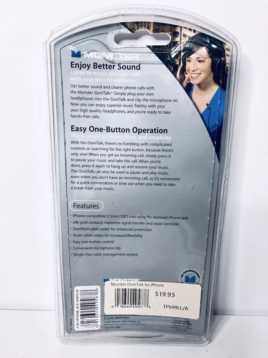 New Monster iSoniTalk Hands Free Mic for iPhone Headphones Adapter NIB  Sealed