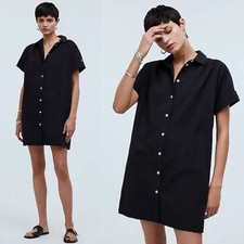 NWT Madewell Collared Button-Front Mini Shirtdress Black XS NP091 Cotton Poplin