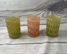 (3) Mid Century Modern MCM Spaghetti String Juice Glasses Assorted colors 3.5”