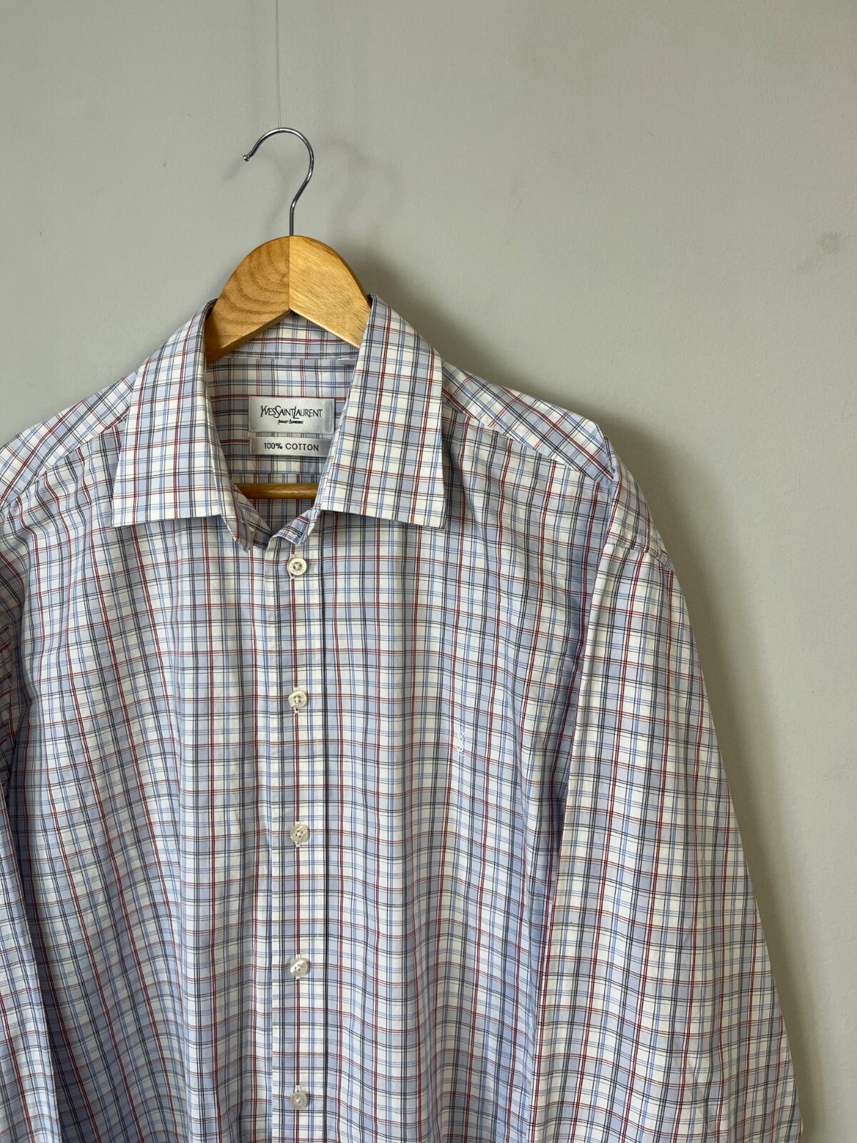 Camicia Yves Saint Laurent YSL Me multicolore vintage a quadri manica lunga taglia 43 17