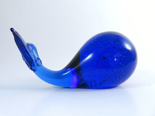 Cobalt Blue Blown Glass Whale Paperweight Figurine Controlled Bubbles 4.5 Inches