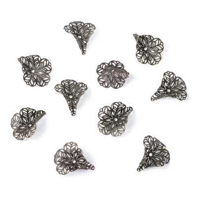 100pcs Antique Bronze Brass Big Flower Bead Caps Filigree 3-Petal Findings 29mm