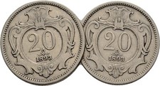 Austria Hungary Franz Joseph 20 Heller 2 Piece Coin Original #HXL207