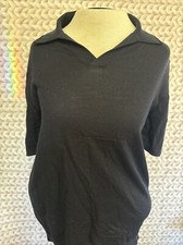  Reiss Duchie Merino Wool Open Collar Polo Shirt In Navy, Retail 85