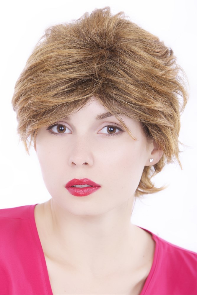 Short Braun Blonde Streaked Shaggy Wig for Women GFW86