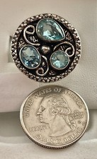 Vintage Sterling Multi Shaped Blue Topaz Round Silver Ring Size 7 3/4