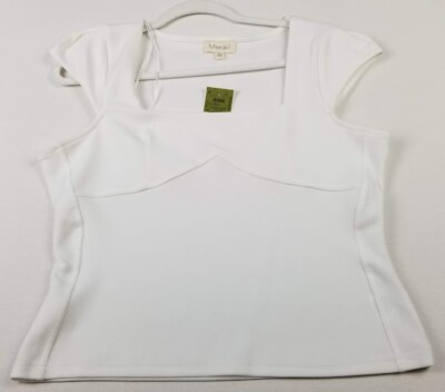 NEW Meraki Top Women s Extra Large XL Cream Squareneck Short Cap Sleeve Stretch