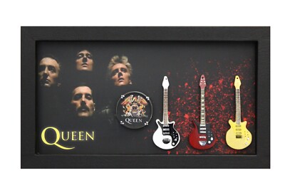 RGM9038 Queen Freddie Mercury Brian May  Miniature Guitars in Shadowbox Frame