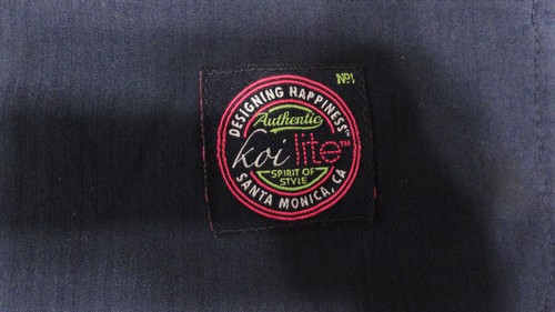 Koi Lite Scrub Top Navy Sz L Slim Fit Dobby 100% Poly Rib 92% Poly/8% Spandex - Picture 3 of 11