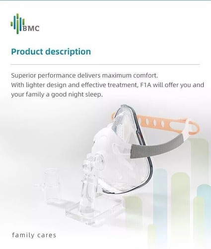 New BMC FM1A Face CPAP Nasal Mask with Adjustable Headgear for Sleep Apnea - Picture 5 of 12