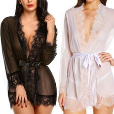 Sexy Lingerie Women Lace Robe Wrap Dress Babydoll Nightgown Sleepwear Kimono US