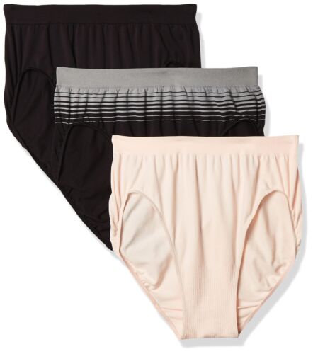 Bali Women's 3 Pack Comfort Revolution Hi-Cut Black/ Pink/ Black Stripe Gray 8/9