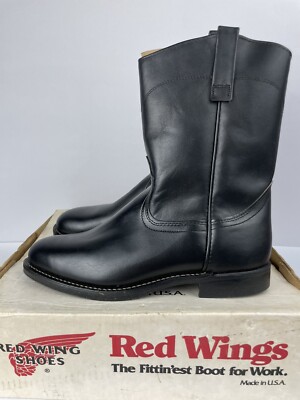 Vintage Red Wing 1345 Pecos Black Leather Boots 9.5 E Made in USA 