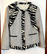 Chicos Animal Trim Tweed Button Womens Blazer size 2 Large