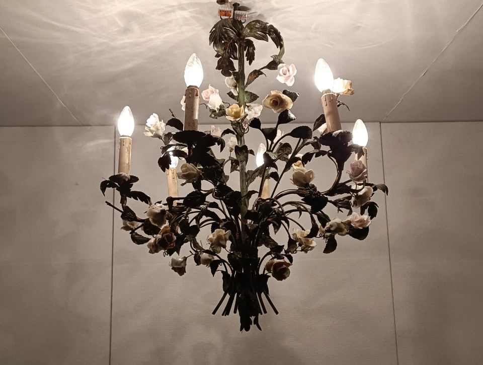 Precioso paquete de flores de araña antigua ramo hierro porcelana flores francés Foto 2 de 4