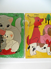 Vintage 2 Playskool Wooden Puzzles each missing one piece Replacement Parts