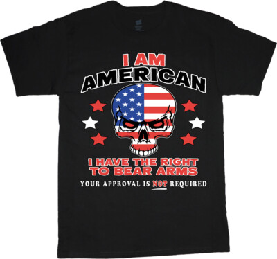 Mens Graphic Tees Second 2nd Amendment Pro Gun Rights American Flag Skull Shirt