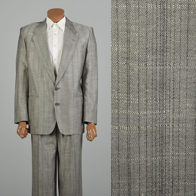 Large 1980s Mens Two Piece Suit Silver Grey Laurence Stevens