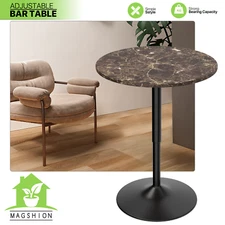 23.6" Brown Adjustable Counter Height Bar Table Modern Wood Tabletop Metal Base