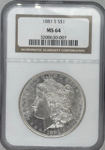 1881 S US Morgan Silver Dollar $1 NGC MS64