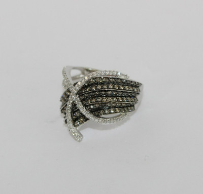 LeVian 14k White Gold Chocolate & Vanilla Diamond Modernist Ring Sz: 7 [056WEA]