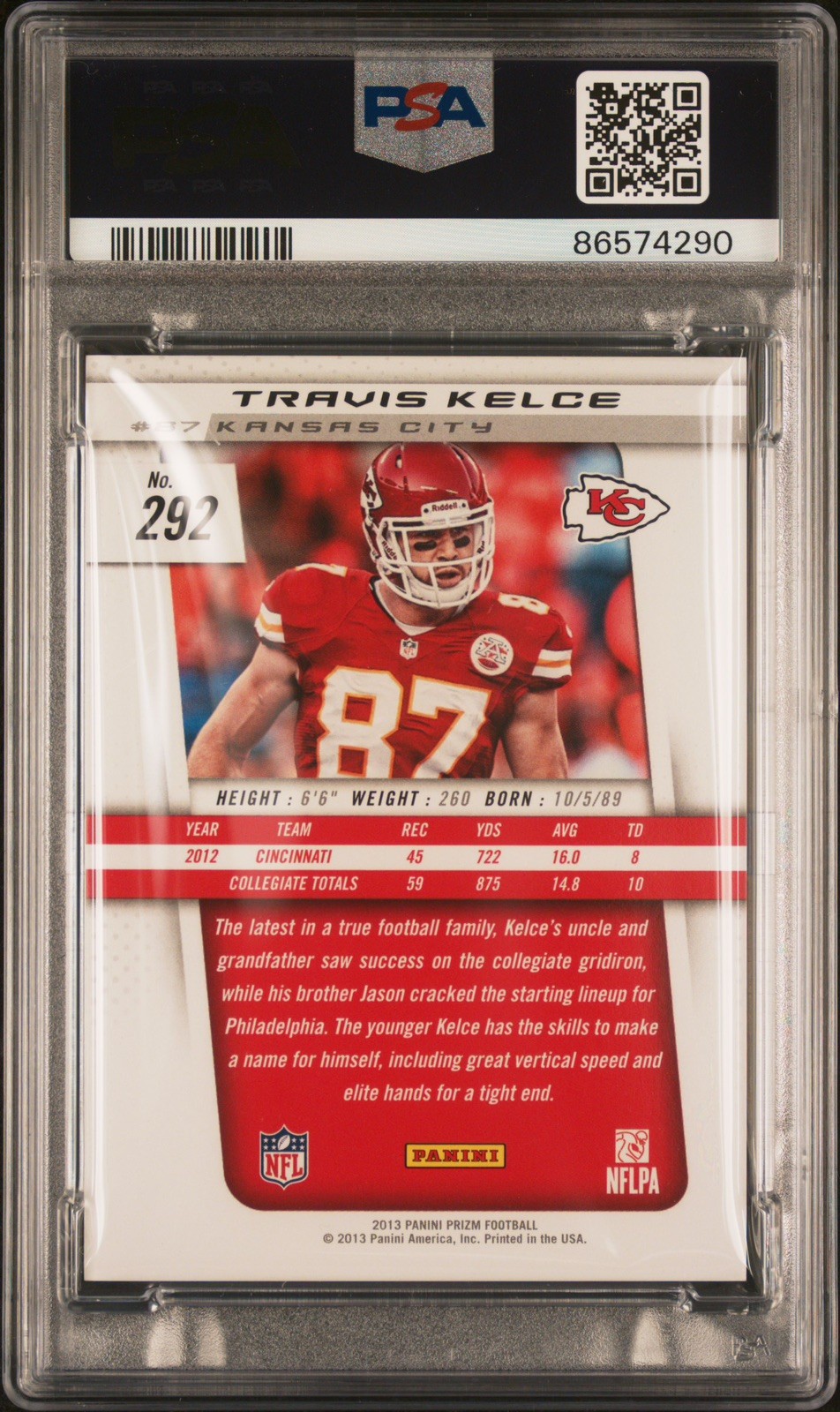 2013 Panini Prizm Football - Rookie Travis Kelce Rates Rookie PSA  view 2