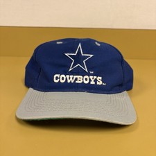 Vintage 90s Logo 7 Dallas Cowboys SnapBack Hat Spellout Simple Blue Flat Bill