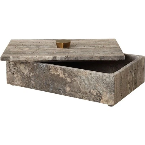 Uttermost 18153 Griseus 9.5 inch Travertine and Bronze Box - Picture 2 of 7